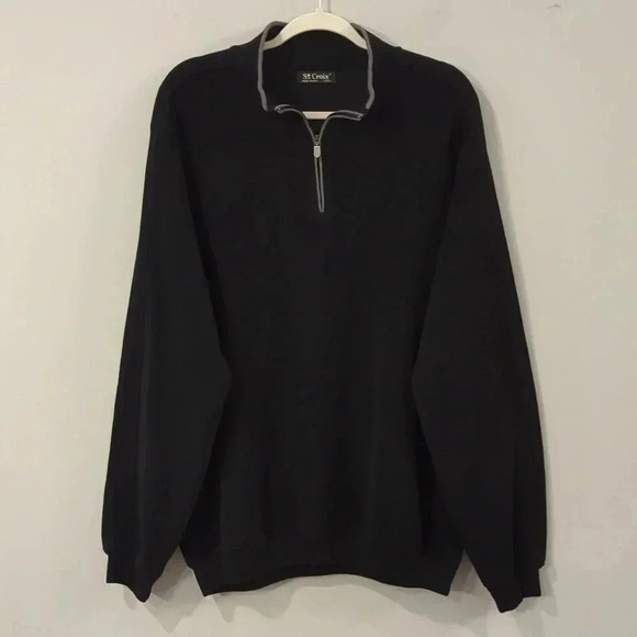 St‎ Croix Seersucker Knit Quarter-zip Pullover Black size XXL - Picture 1 of 10